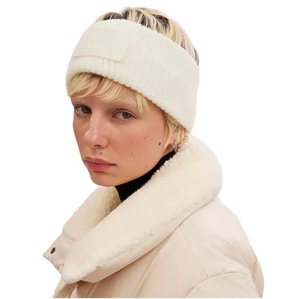 COACH Cable Knit Winter Headband in Ivory O/S with Logo On Rubber Patch